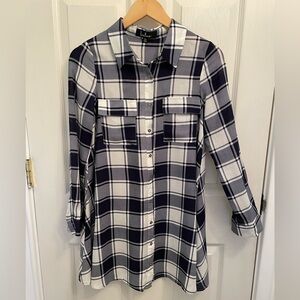 Lulus Blue Plaid Shirt Dress Button Front Extra Small